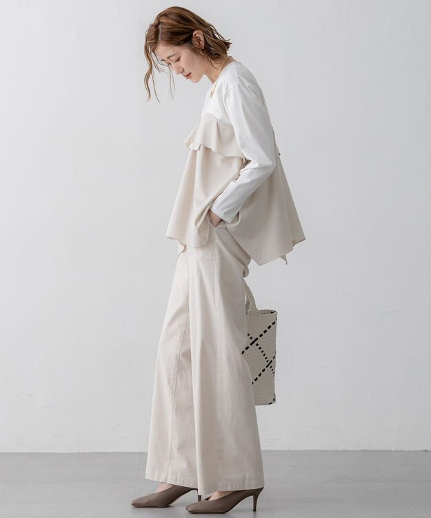 23区 【洗える】スラブツイルストレッチ ワイド パンツ ベージュ系