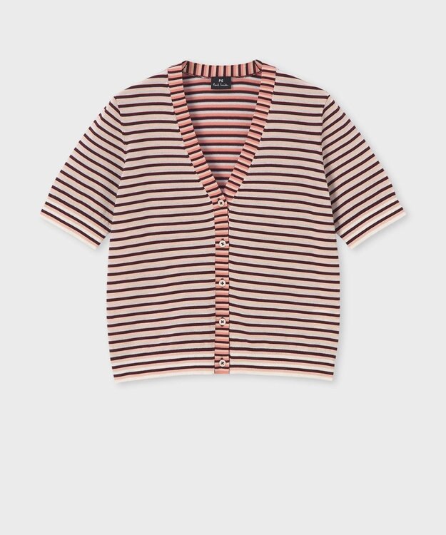 Paul Smith 【洗える】マルチボーダー ニット カーディガン ピンク