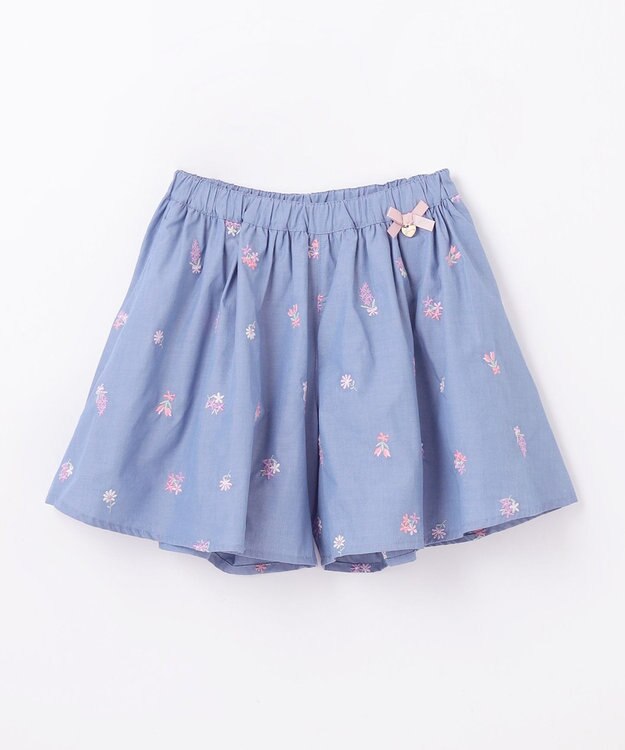 ANY KIDS フラワー 刺繍 キュロット デニムブルー