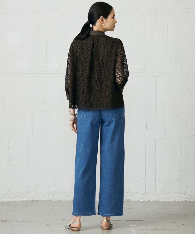 自由区 L 【19号サイズまで展開】ウスカルデニムワイドストレート パンツ ミッドインディゴ