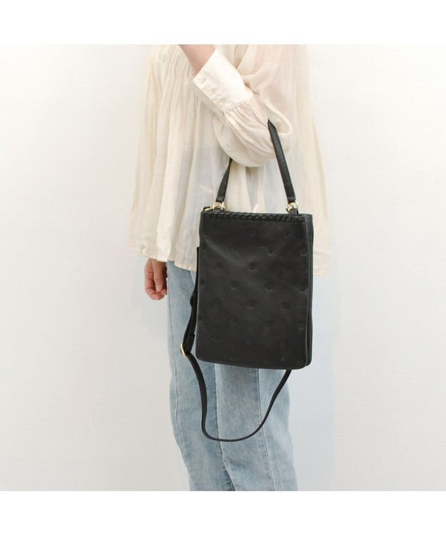 UNBILLION perche 牛革ソフト3層かがり2wayショルダーバッグ ブラックドット