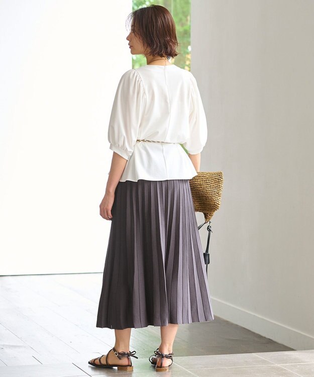 自由区 【洗える・XSサイズあり】ハイツイストポンチボリューム袖 カットソー アイボリー系