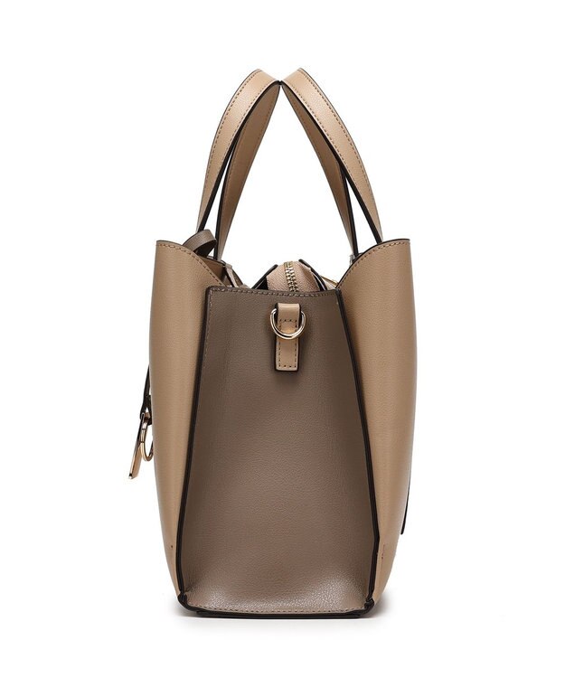 style code 【MERCURYDUO/マーキュリーデュオ】両アオリポケットサイド配色大開き開口 超軽量ハンドバッグ キーチャーム付 ベージュ