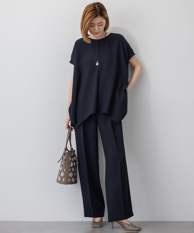 23区 【UVカット/接触冷感/吸水速乾】ストレッチジョーゼット イレギュラーヘムプルオーバー ネイビー系