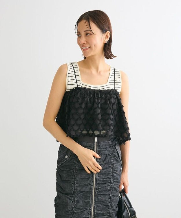 Green Parks ・ＥＬＥＮＣＡＲＥ　ＤＵＥフリンジジャカードビスチェ Black