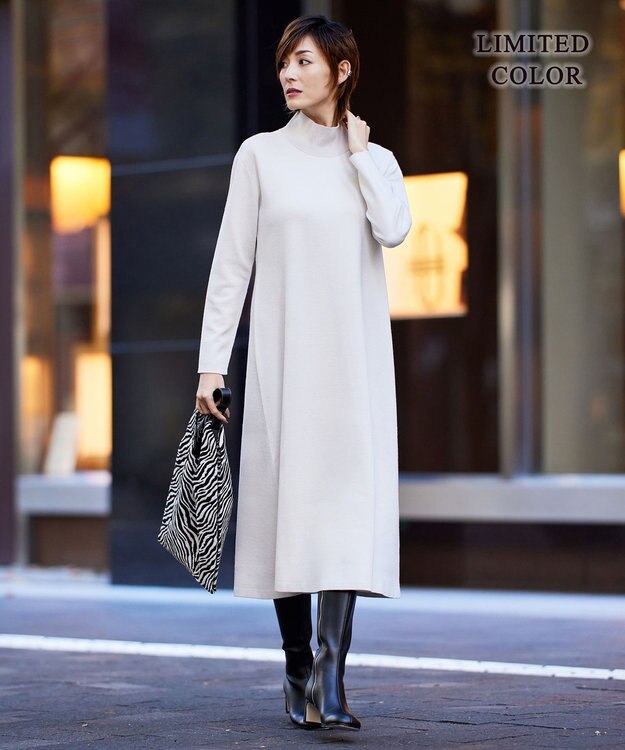 ICB L ウールブレンドスムース ハイネックワンピース トープ系［WEB限定］
