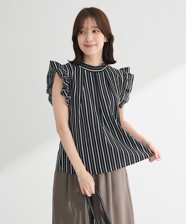 Green Parks ・ＥＬＥＮＣＡＲＥ　ＤＵＥ　ストライプフリルブラウス Black