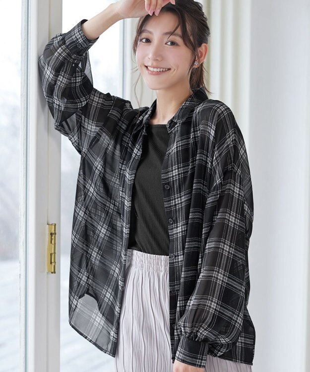 Tiaclasse シアーシャツ＋タンクトップセット（2点セット） ベージュチェック