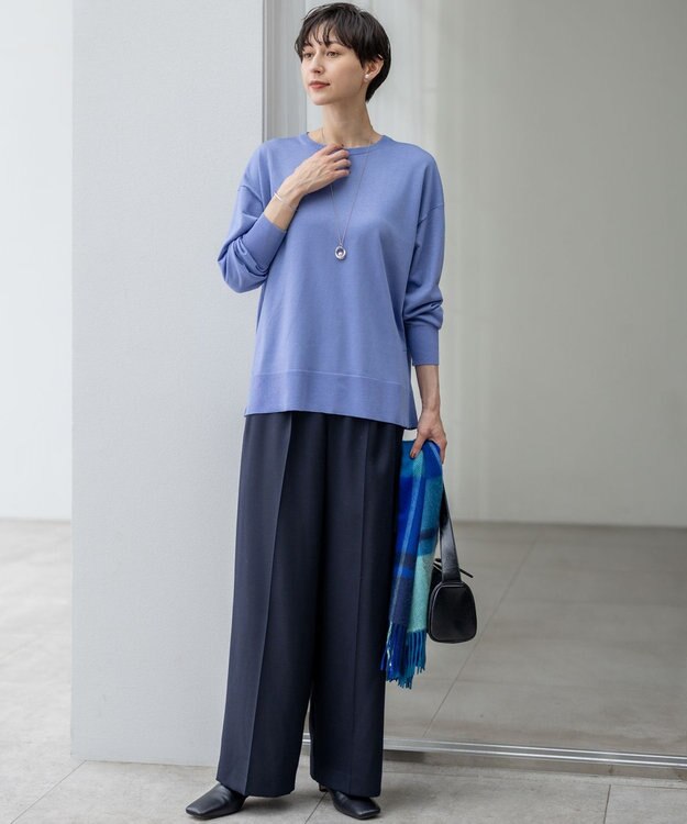 23区 L 【洗える】オータムシャイニー リラクシー ニット サックスブルー系