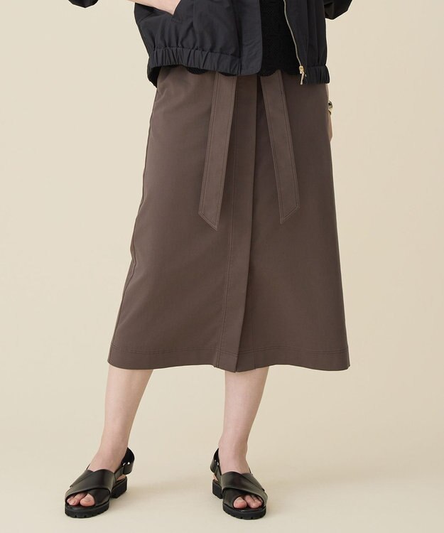 自由区 L ブラッシュドコットンサテンナロー スカート ダークブラウン