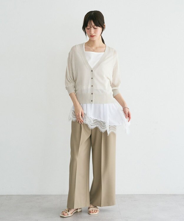 YECCA VECCA シアーニットVネックカーディガン Light Beige