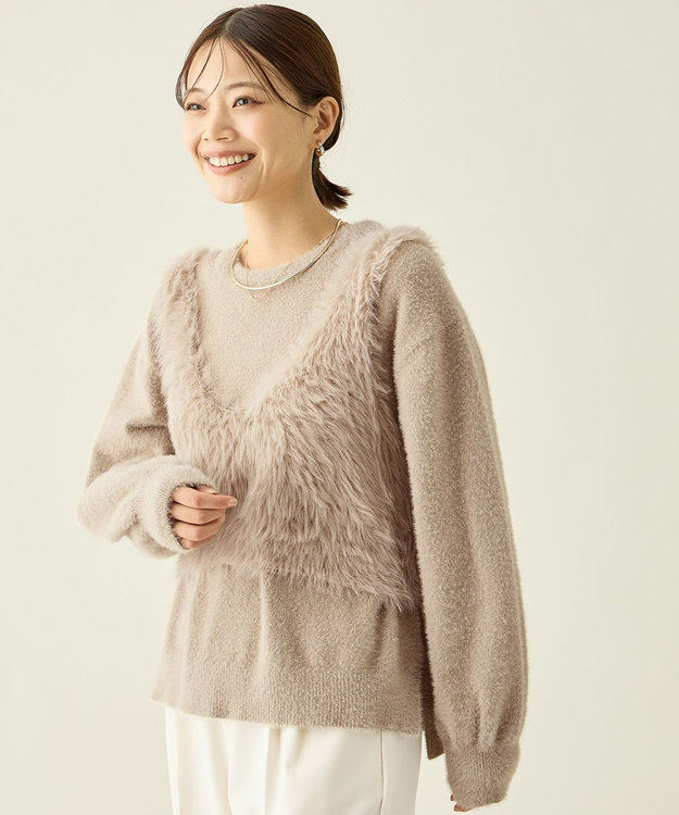 ANY ロングシャギーニットベスト ベージュ