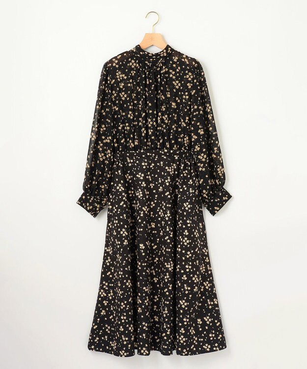 組曲 S 【前後着用可】シフォンオーガンプリント ボウタイワンピース ブラックベース系5