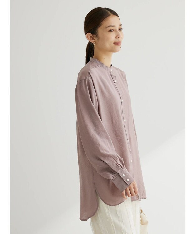 Green Parks バンドカラーシアーシャツ Brown