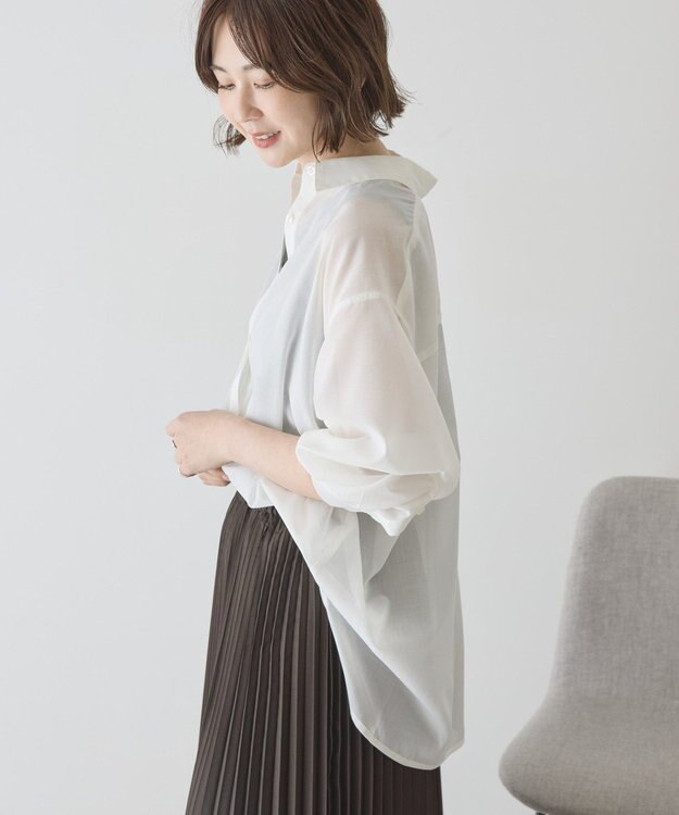 AMERICAN HOLIC 【イージーケア】シアーラウンドシャツ Off White