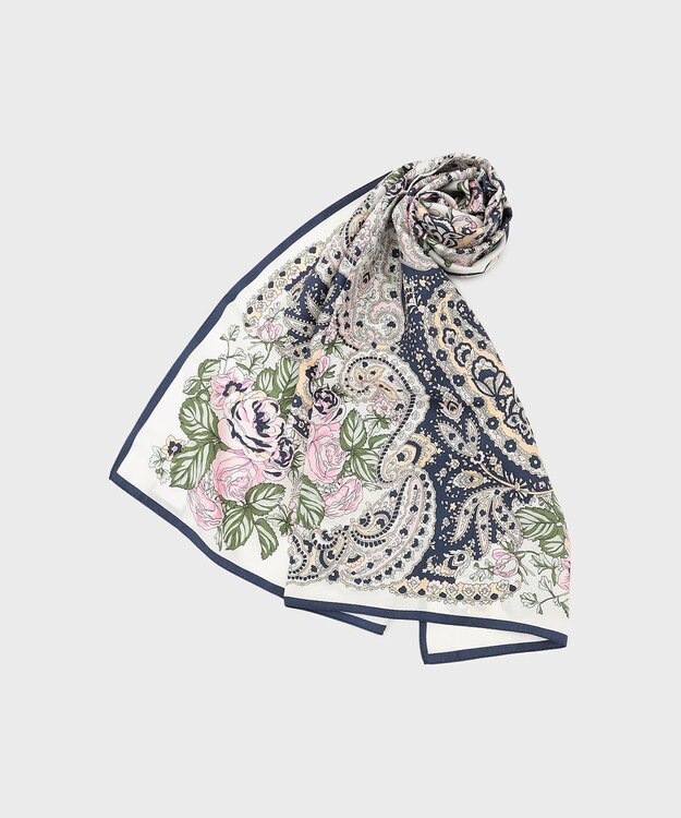GRACE CONTINENTAL フラワーペイズリースカーフ ネイビー