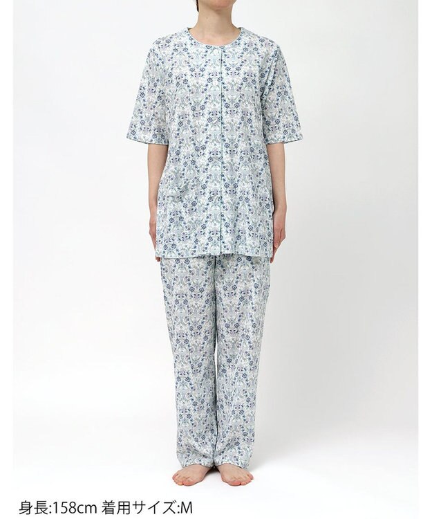 WACOAL パジャマ 綿100%(本体) 天竺素材 ミントン 5分袖 半袖 長ズボン レディース NDT167 /ワコール ホワイト