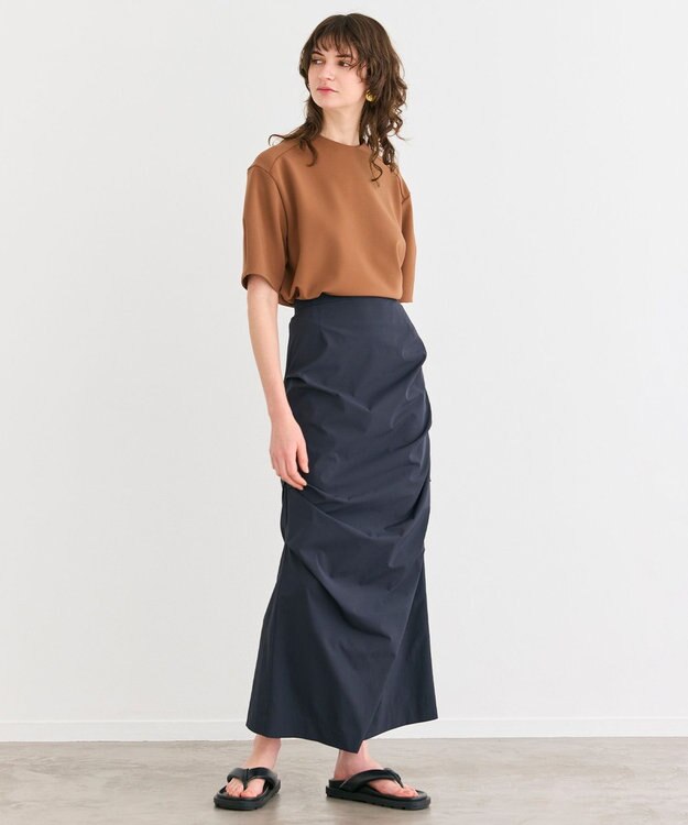 BEIGE， 【洗える】ALTHEA / ダンボールジャージーバックスリットブラウス Brown