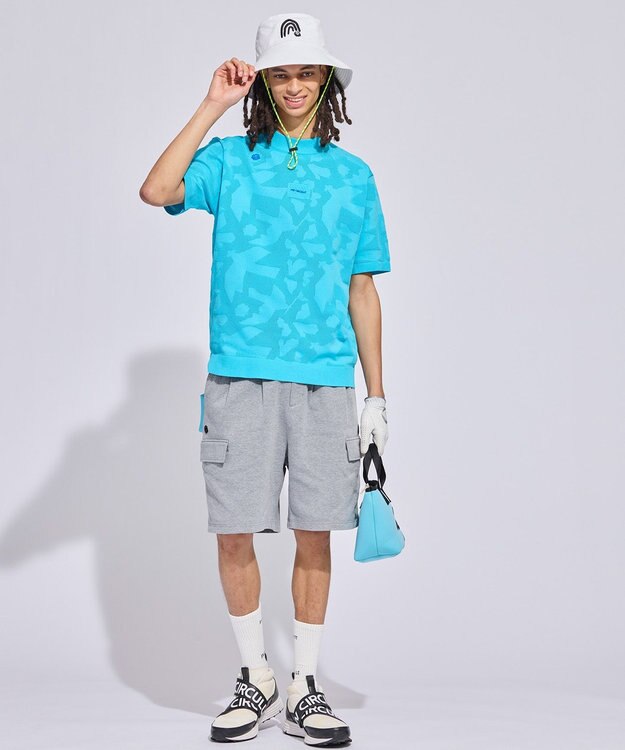 PW CIRCULUS 【MEN】ＤＯＶＥモチーフ ニットモックネック ゴルフ スカイブルー系