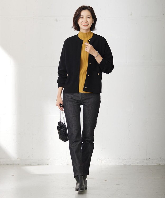 J.PRESS LADIES 針抜きフライス ボトルネック リブ カットソー イエロー系