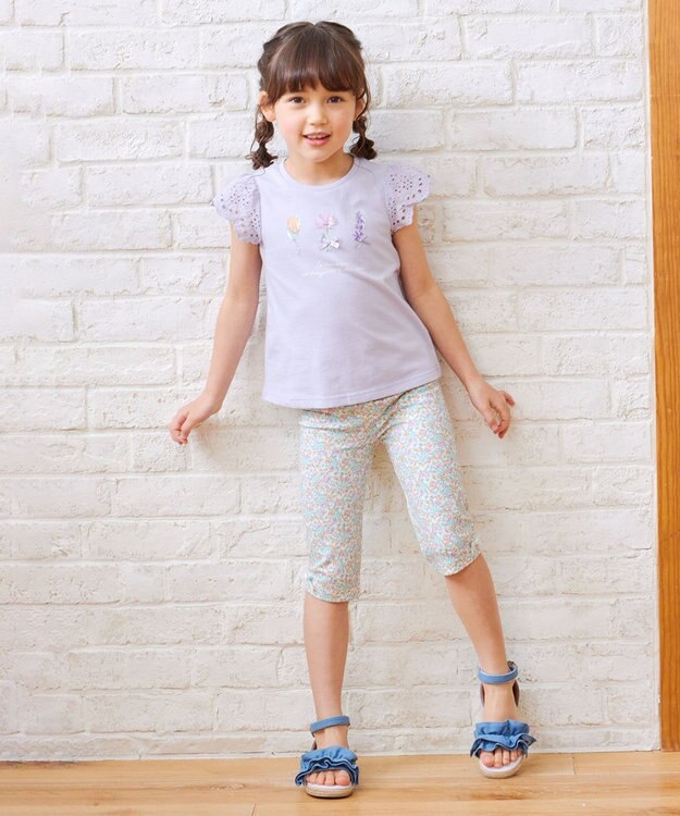 ANY KIDS フラワー スパンコール Tシャツ サックスブルー