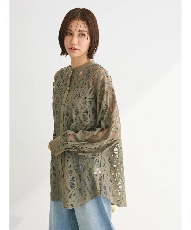 Green Parks ・ＥＬＥＮＣＡＲＥ　ＤＵＥ　レースバンドカラーブラウス Khaki