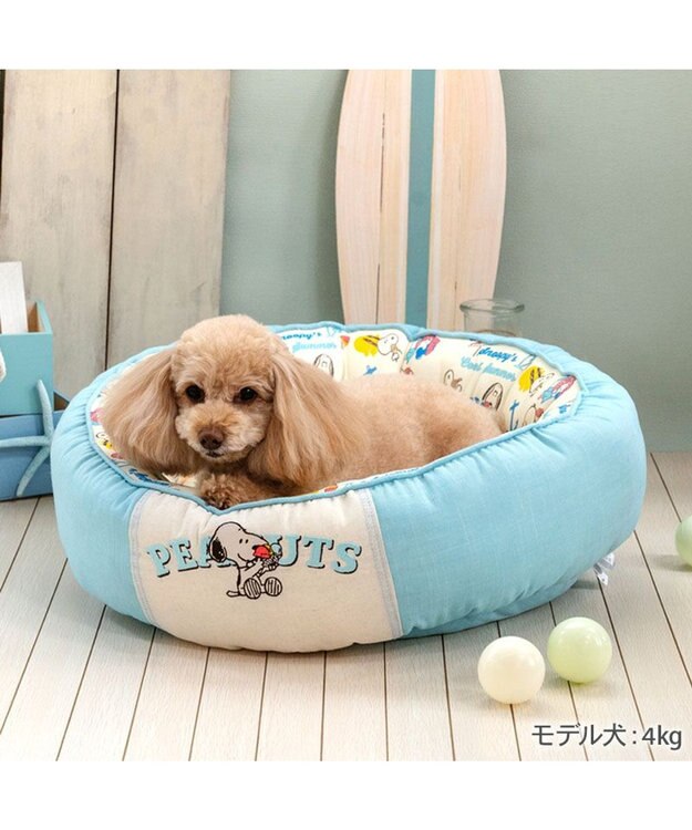 PET PARADISE スヌーピー クールカドラー 《アイス柄》 丸型 Ｍ ホワイト×ブルー