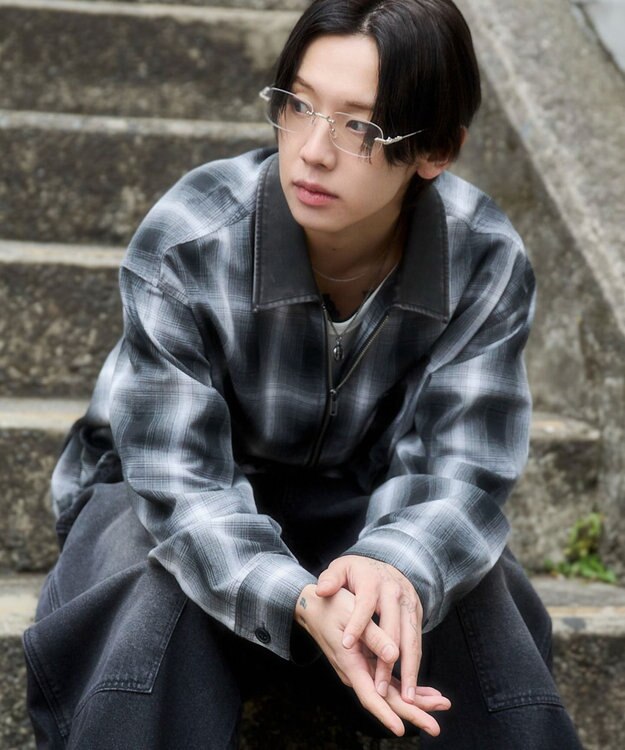 WEGO 【ユニセックス着用ITEM】オンブレチェックシャツジャケット ブラックチェック1