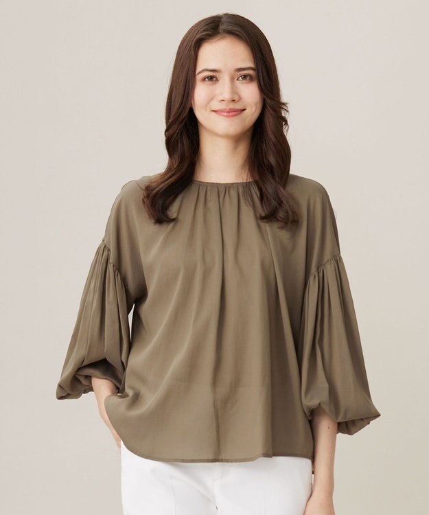 自由区 【洗える】キュプラコットンツイルプルオーバー ブラウス モカ