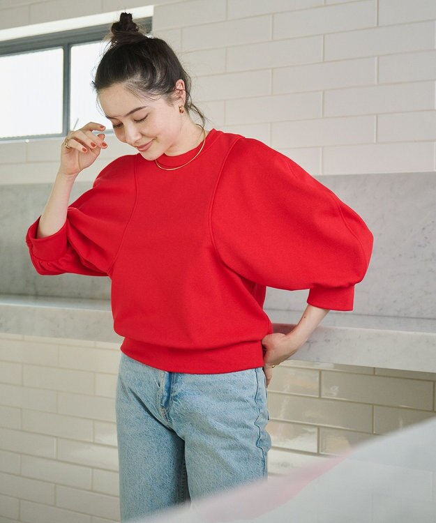 #Newans ラウンドスリーブカットソー レッド