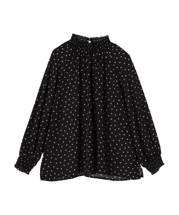 AMERICAN HOLIC ギャザーラグランサテンブラウス Dot Black