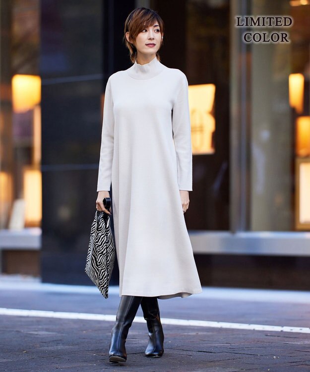 ICB L ウールブレンドスムース ハイネックワンピース トープ系［WEB限定］