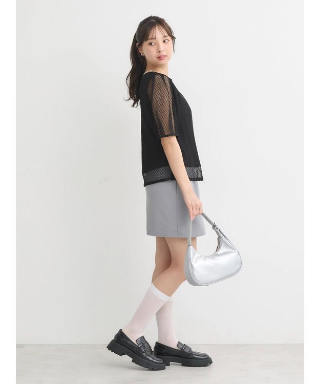 earth music&ecology 袖シアーレースプルオーバー Black