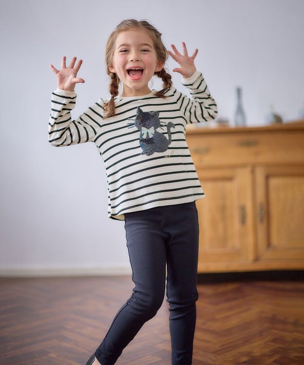 ANY KIDS ミラクルスパンコール 長袖 Tシャツ ボーダー