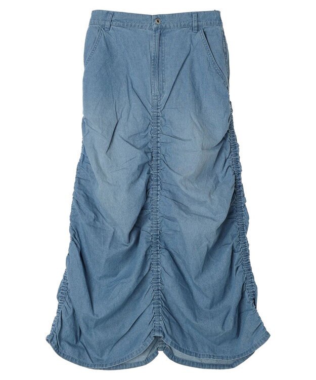 Green Parks ・ＳＵＧＡＲ　ＳＰＯＯＮ　シャーリングデニムスカート Light Indigo