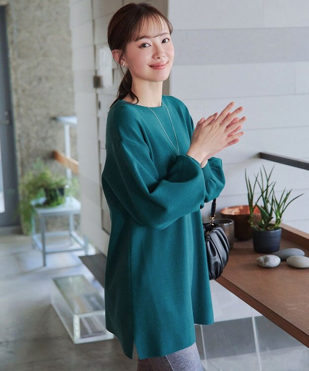Tiaclasse L 【安田美沙子さん着用・洗える】ボリュームパフスリーブニットチュニック ターコイズ