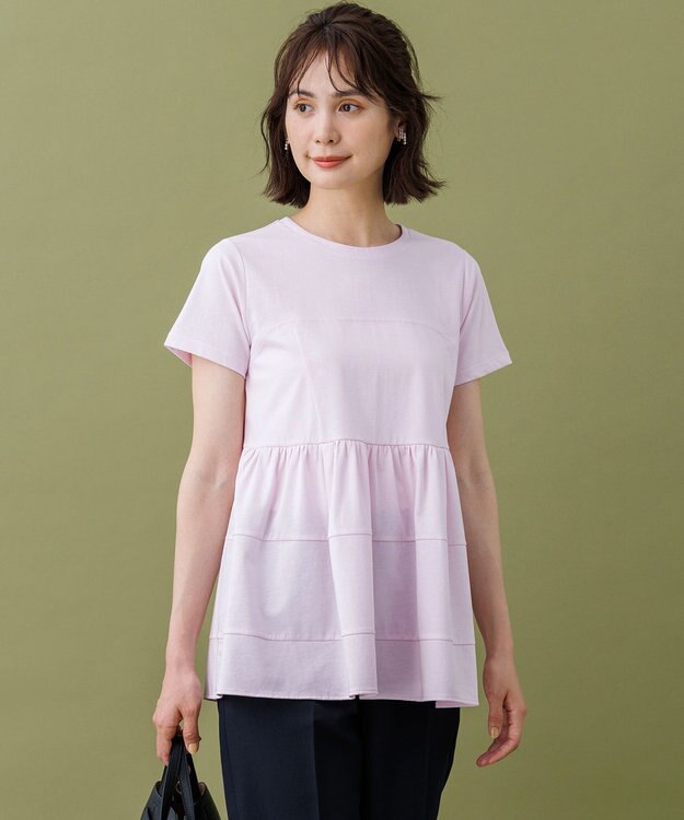 組曲 【ご好評により新色追加/WEB限定】プレーティング天竺ビスチェ風ティアード Tシャツ ピンク系