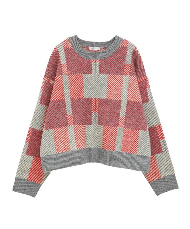 CRAFT STANDARD BOUTIQUE 洗える/チェック柄ニットプルオーバー Red