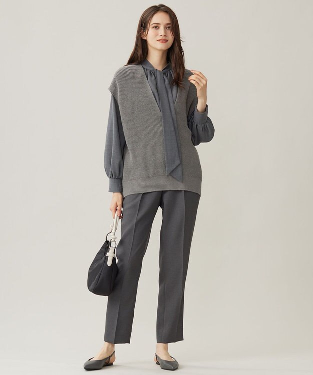 自由区 S 【洗える】コットンウールミドルゲージニット ベスト スレート