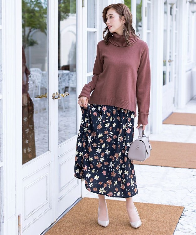 Tiaclasse L 【洗える】もっちり柔らかいリブタートルプルオーバーニット ディープピンク