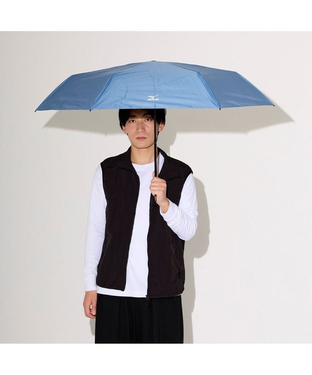 MOONBAT 【WEB限定】MIZUNO  (ミズノ) 無地 ロゴ 日傘 折りたたみ傘 パラソル 晴雨兼用 軽量 一級遮光  遮熱効果 遮光率100% UV遮蔽100% ターコイズブルー