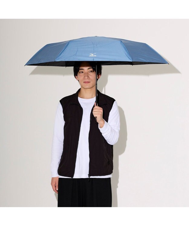 MOONBAT 【WEB限定】MIZUNO  (ミズノ) 無地 ロゴ 日傘 折りたたみ傘 パラソル 晴雨兼用 軽量 一級遮光  遮熱効果 遮光率100% UV遮蔽100% ターコイズブルー