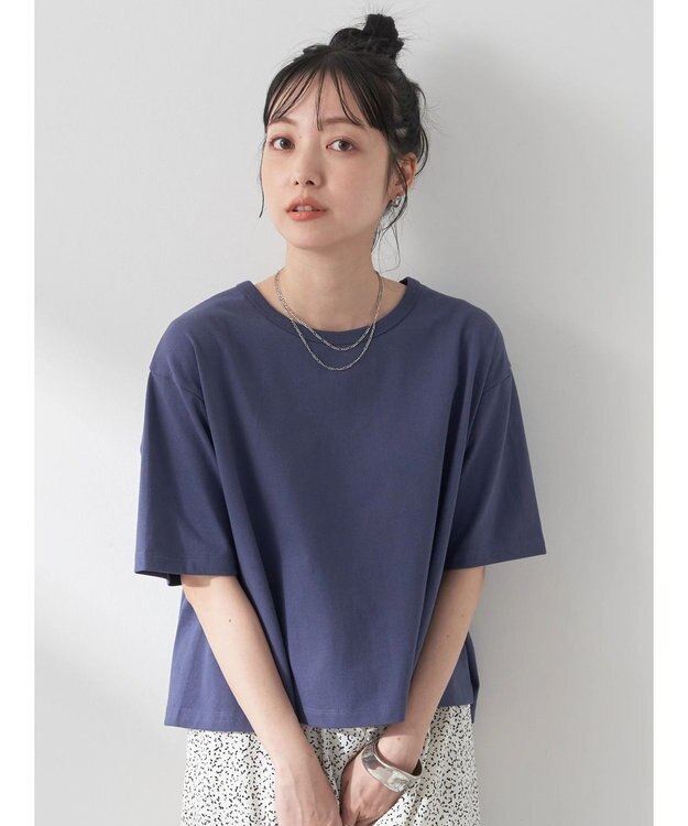 earth music&ecology バックタッククロップドＴ Dark Blue