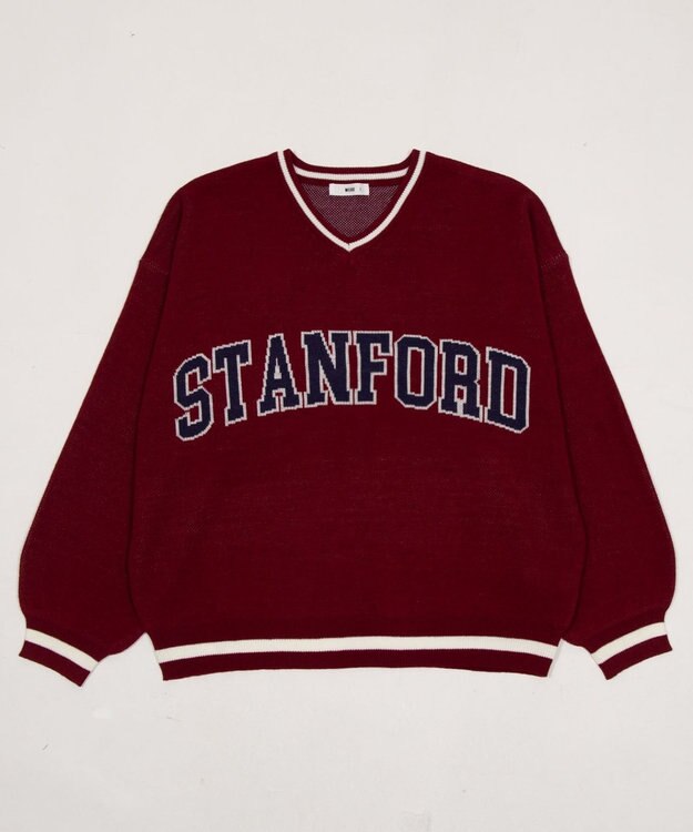 WEGO VネックグラフィックニットBIGプルオーバー ワイン