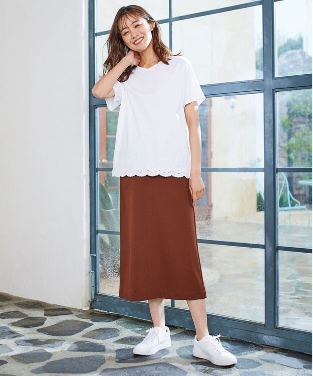 J.PRESS LADIES 【洗える】ライトカルゼハイゲージ スカート ブラウン系