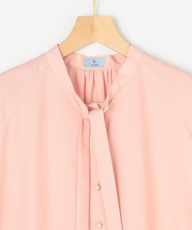 組曲 【洗える・イージーケア】シアーカルゼ ボウタイ ブラウス ピンク系