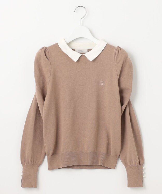 Feroux 配色襟パワショル ニット キャメル系