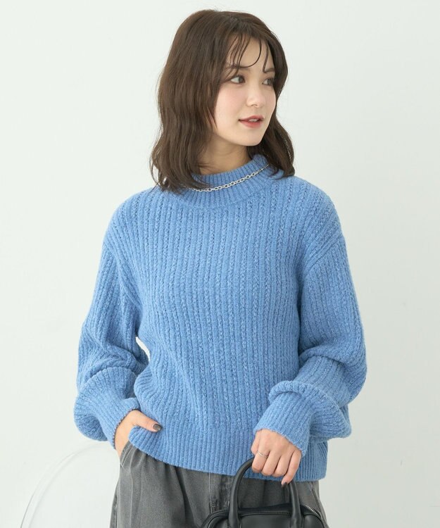 earth music&ecology 透かしベロアモールプルオーバー Blue
