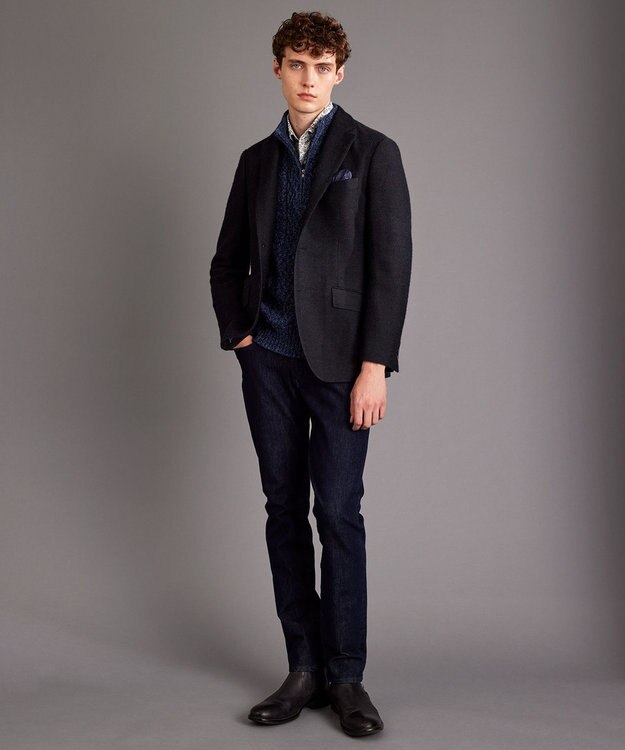 JOSEPH ABBOUD 【イタリア糸使用/軽く暖かい/多色展開】 ラムウールケーブル柄ハーフZIPプルオーバー ダルブルー系