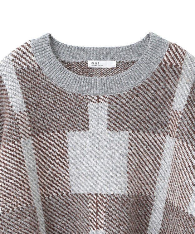 CRAFT STANDARD BOUTIQUE 洗える/チェック柄ニットプルオーバー Brown